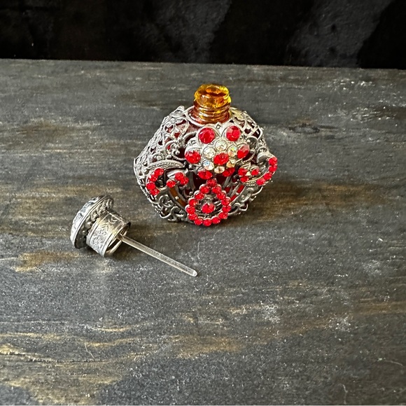 Vintage Red Glass Metal Wrapped Czech Bottle - Picture 9 of 14